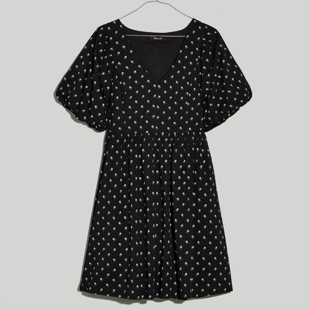 Madewell Black and White Pleated Puff Sleeve Sundress